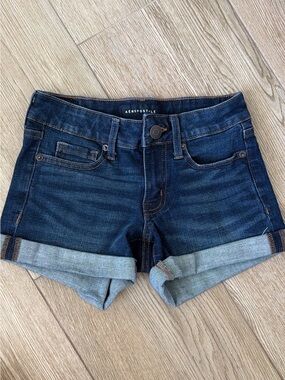 Aeropostale Dark Blue Denim Rolled Cuff Shorts Size 00